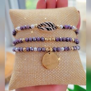 Handmade You Are My Sunshine Stainless Steel Pendant Crystal Beaded Bracelet